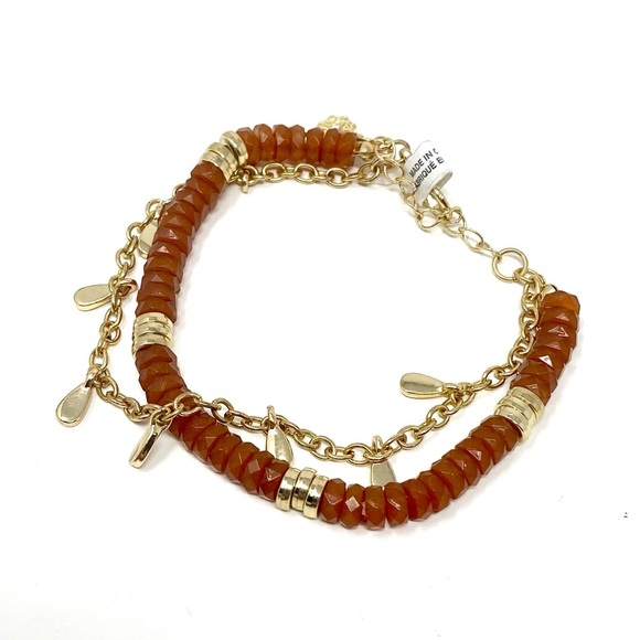 NWT Free People Odessa Layered Bracelet Gold Red Beads - Picture 2 of 5